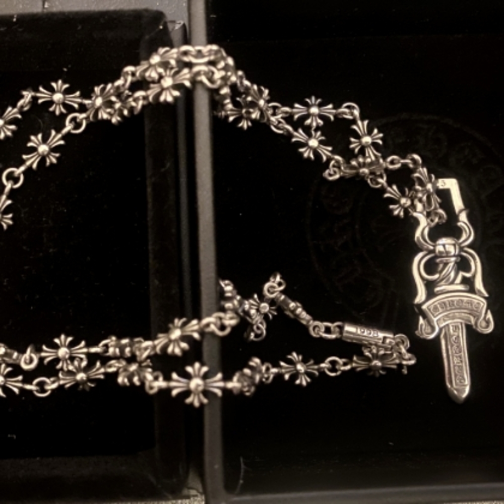Chrome Hearts medium Silver Sword Pendant W/Silver Cross chain (Very Popular)